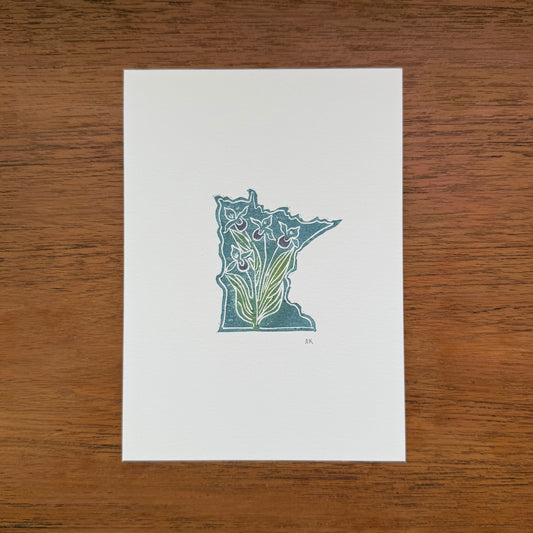 MN with Showy Lady's Slippers - Original Linocut Print