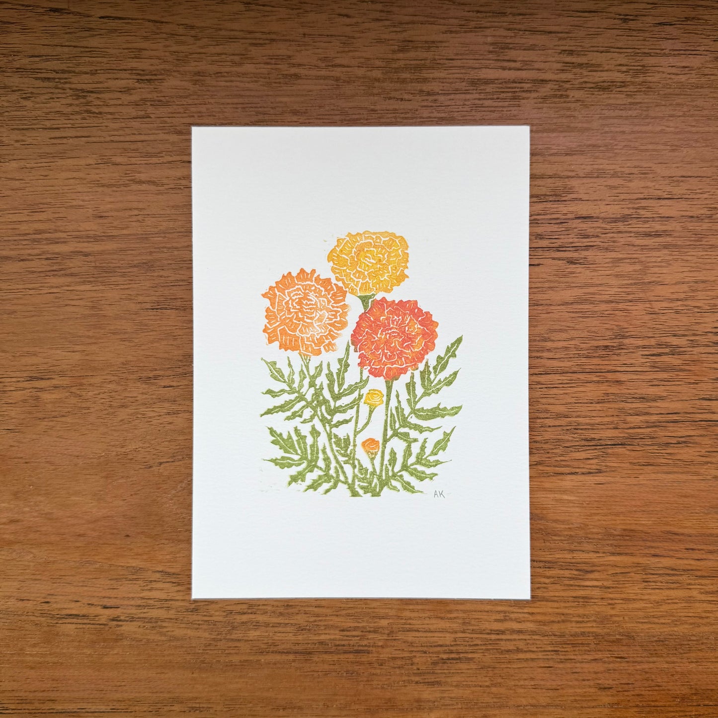 Marigolds - Original Linocut Print