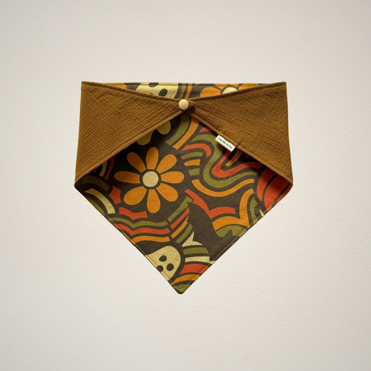 pet bandana with retro Halloween pattern and olive brown fabric