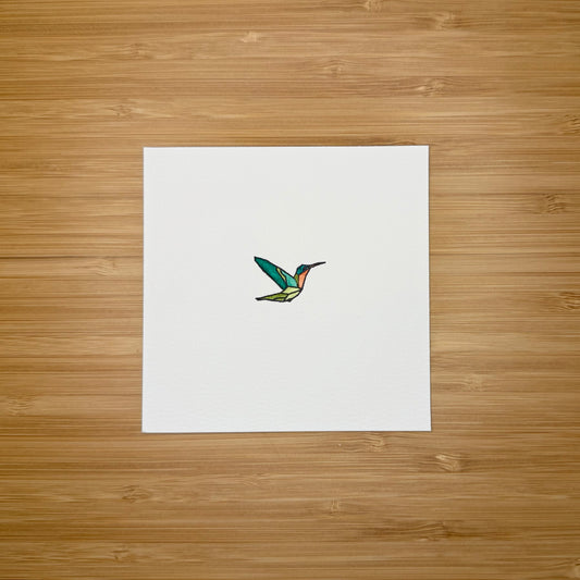 4 x 4 Unframed Hand-Stamped Art:  Hummingbird