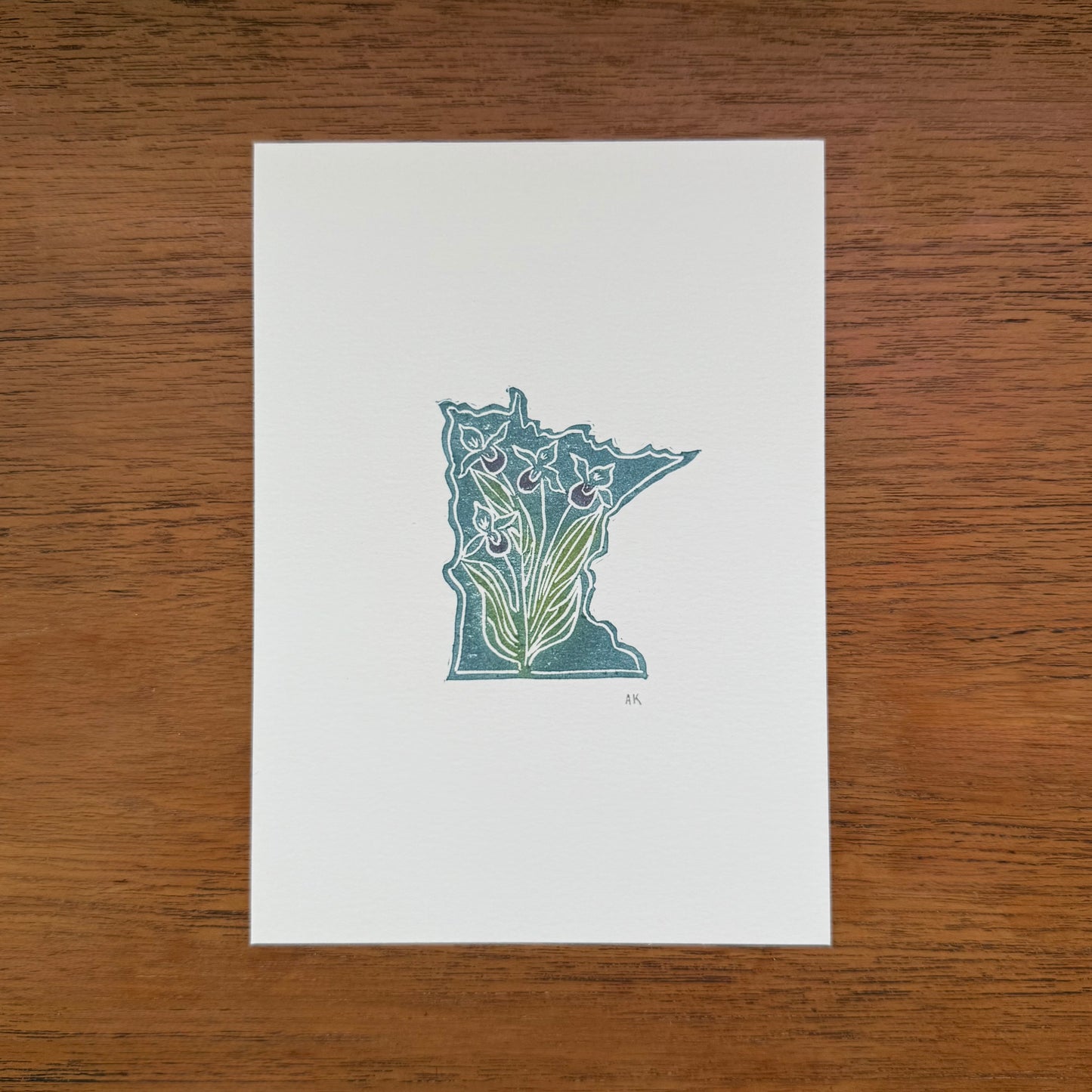 MN with Showy Lady's Slippers - Original Linocut Print