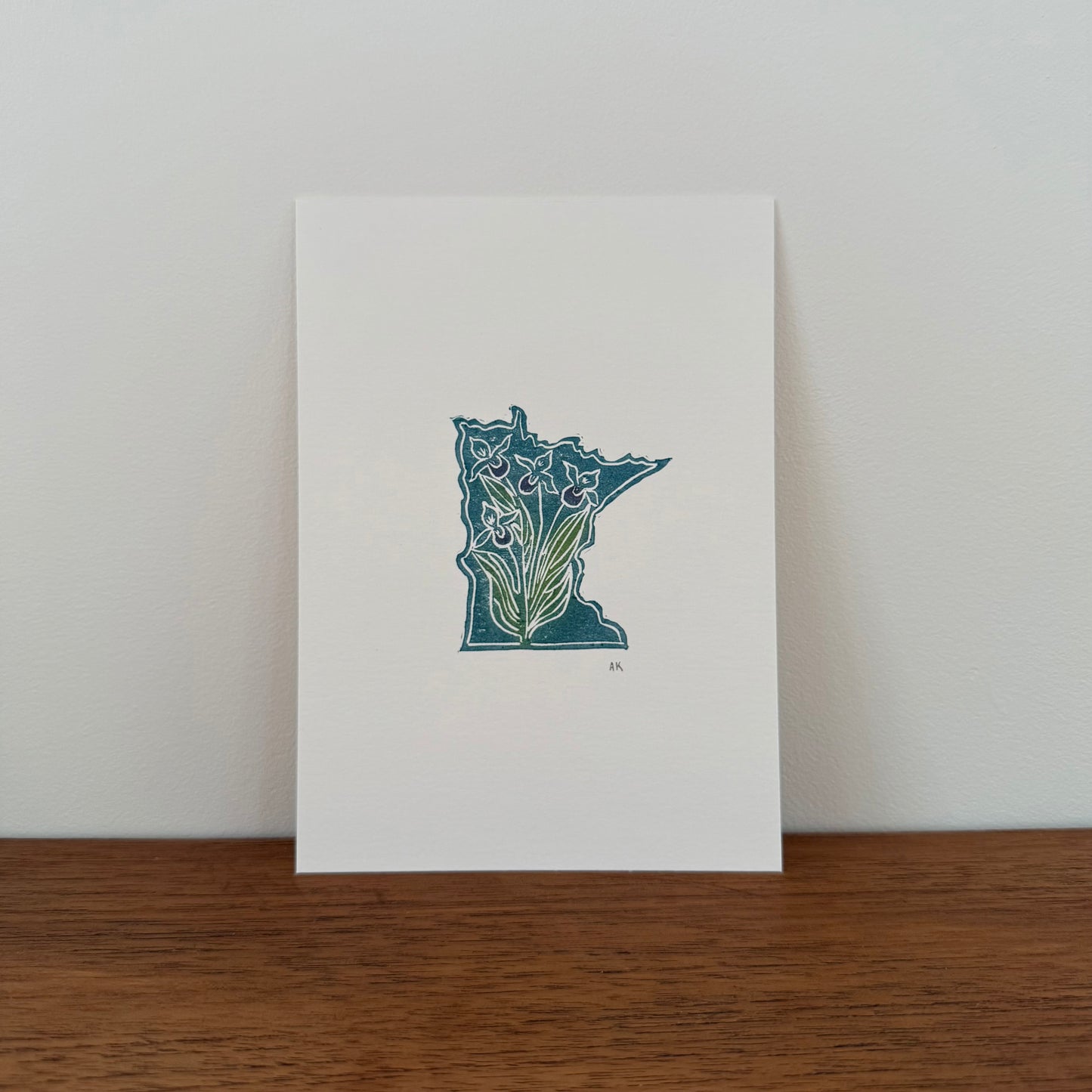 MN with Showy Lady's Slippers - Original Linocut Print