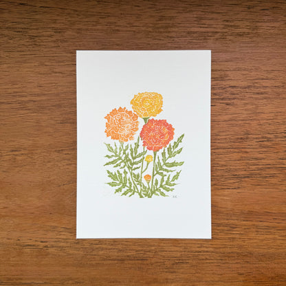 Marigolds - Original Linocut Print