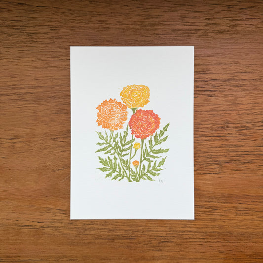 Marigolds - Original Linocut Print
