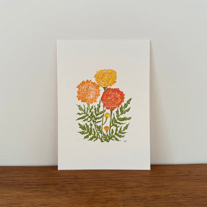 Marigolds - Original Linocut Print