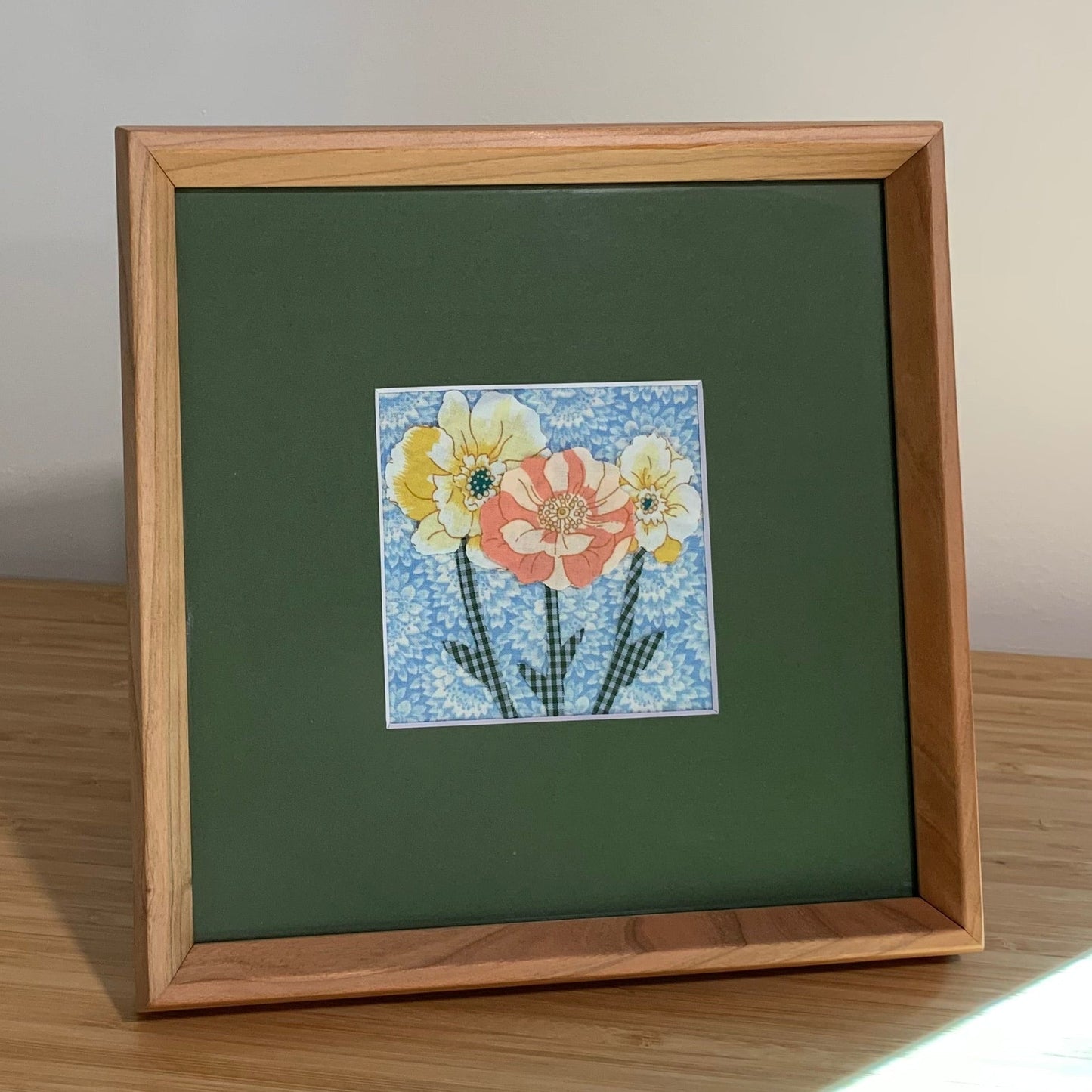 Textile Art: Pink and Yellow Flowers