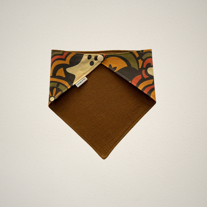 Pet bandana with retro Halloween fabric and olive brown fabric