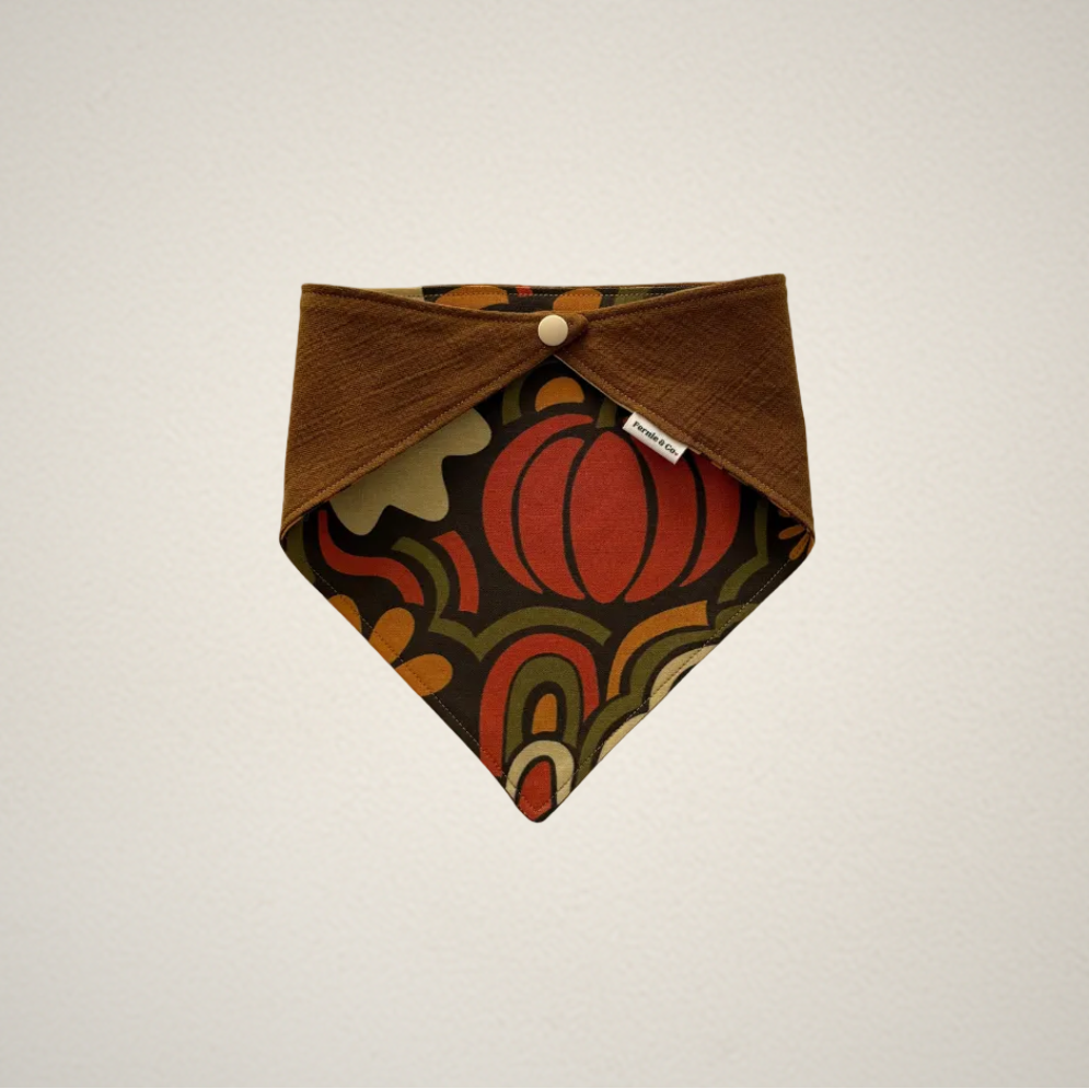 Pet bandana with retro Halloween fabric and olive brown fabric