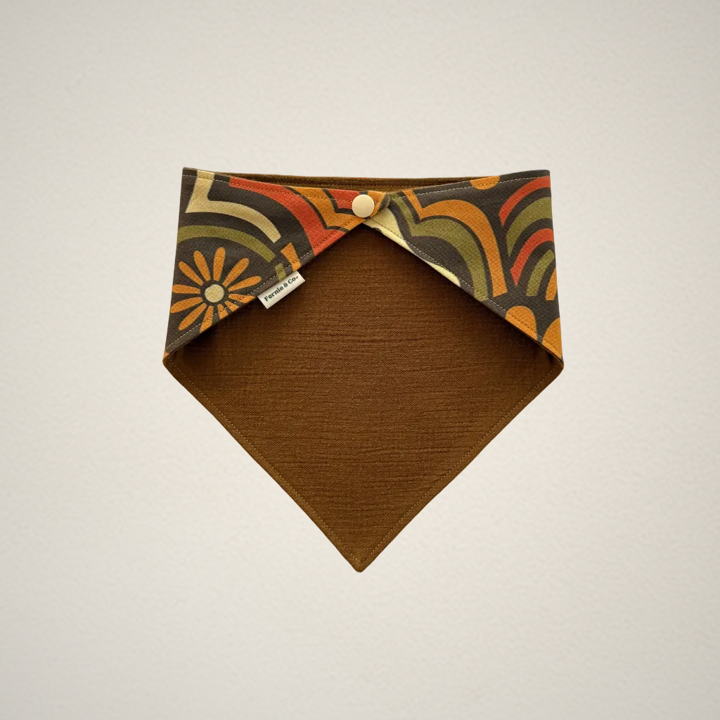 pet bandana with retro Halloween fabric and olive brown fabric