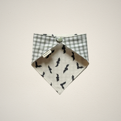 pet bandana with Halloween bat fabric and green and white plaid fabric