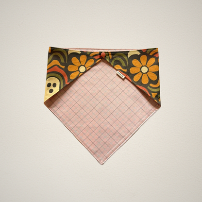pet bandana with retro Halloween fabric and coral plaid fabric